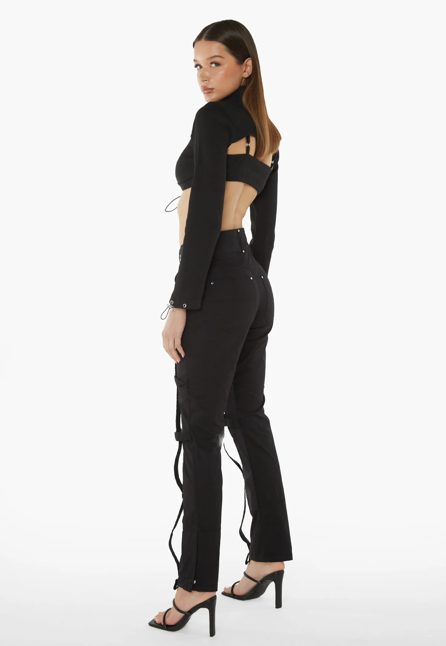 Leg Strap Detailed Trousers - Black