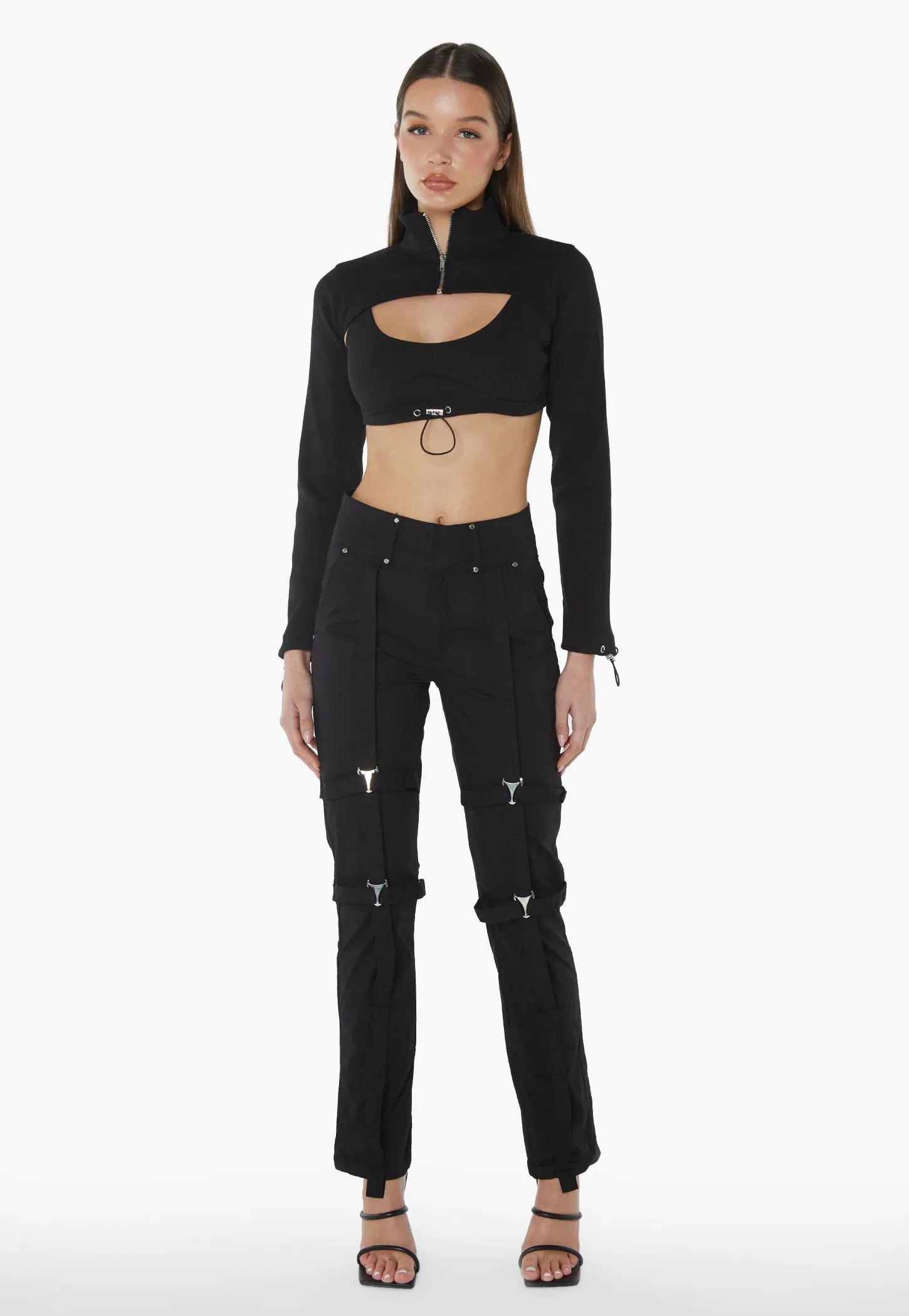 Leg Strap Detailed Trousers - Black