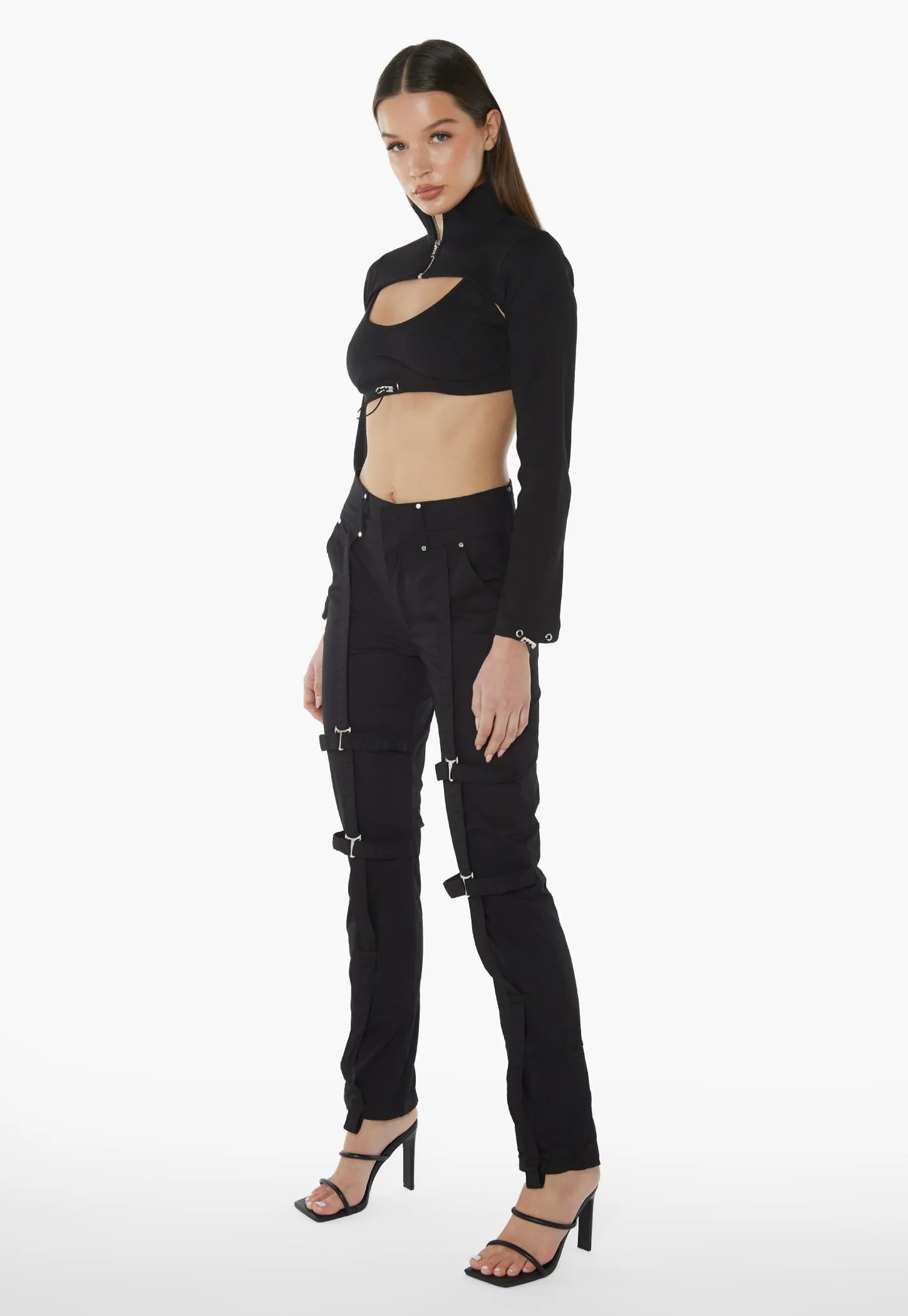 Leg Strap Detailed Trousers - Black