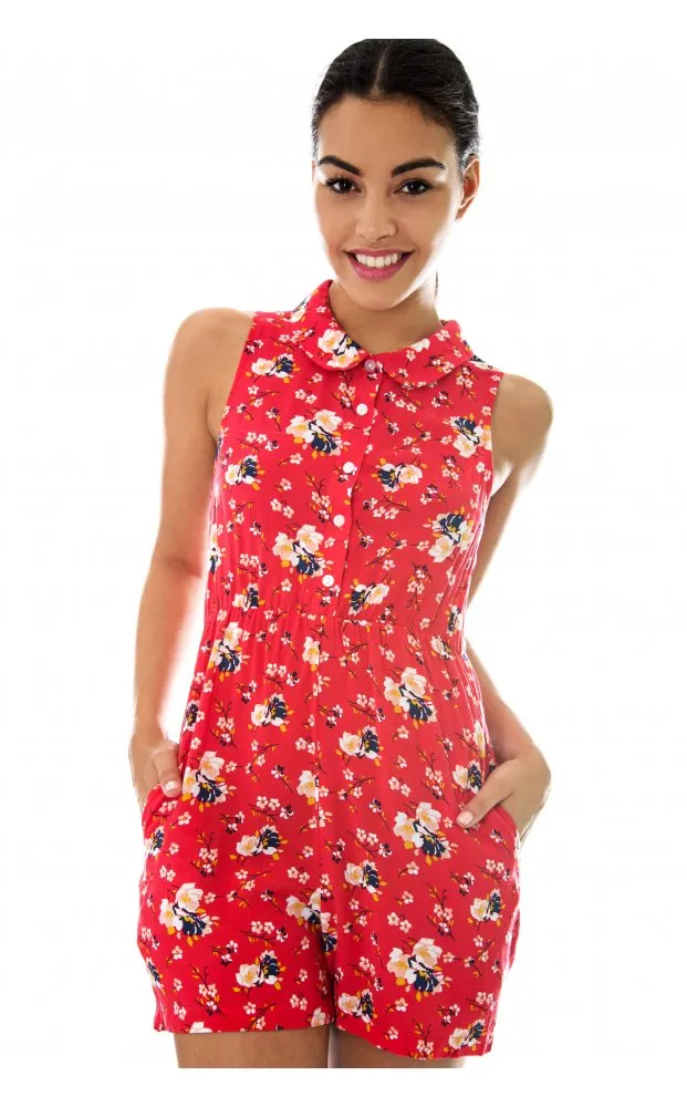 Letitia Red Floral Playsuit