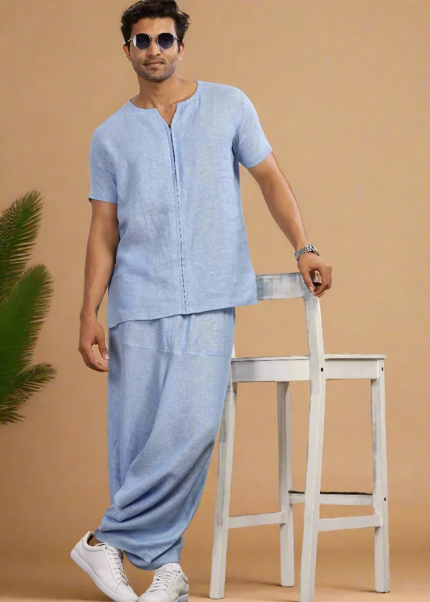 Linen Harem Pants - Shutter Blue