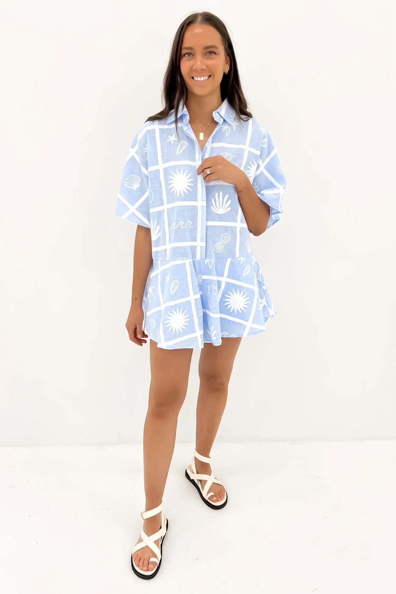 Lucia Playsuit Blue White Beach Soleil