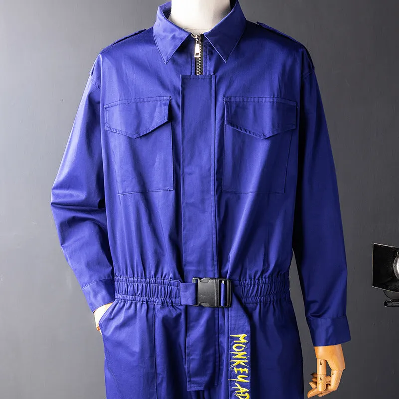 Men's Long Sleeve Jumpsuits Zip Up One Piece Coverall Tracksuits with Pockets Boiler Suit