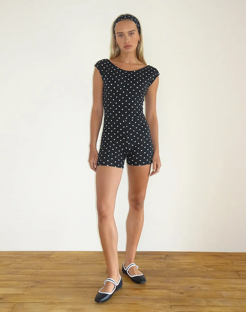 Meredith Backless Playsuit in Polka Black