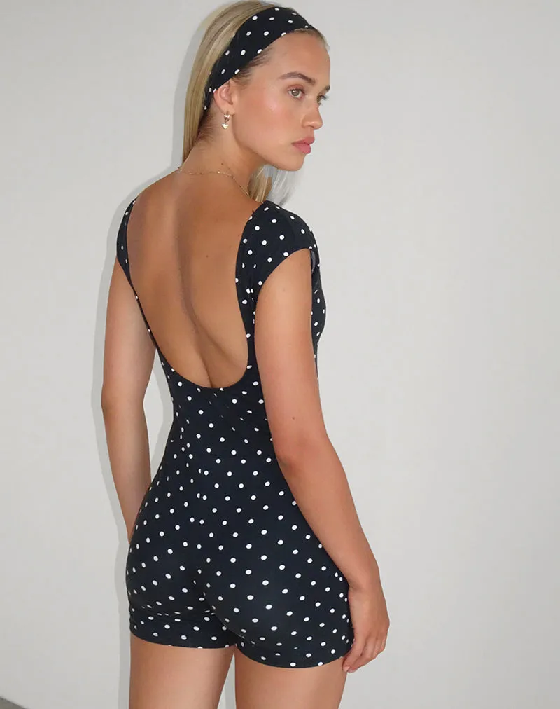 Meredith Backless Playsuit in Polka Black