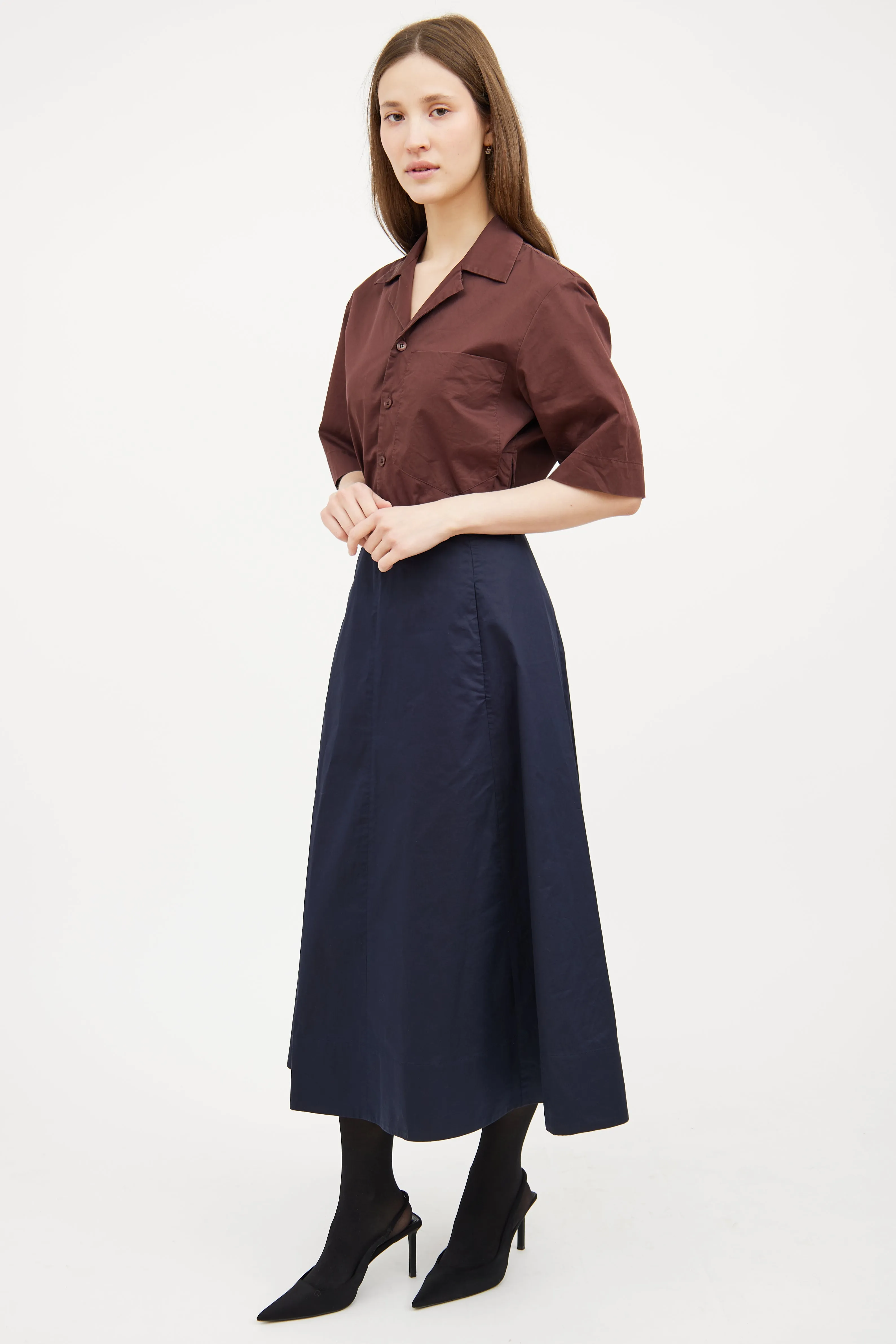 Navy A-line Midi Skirt