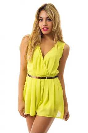 Neon Green Chiffon Playsuit