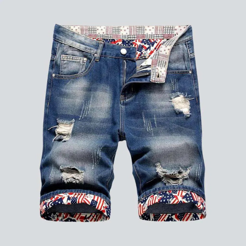 Painted hem ripped denim shorts