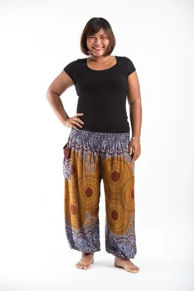 Plus Size Unisex Geometric Mandalas Harem Pants in Bronze