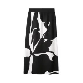 Pre Order:  Floral Contrast Midi Knitted Skirt