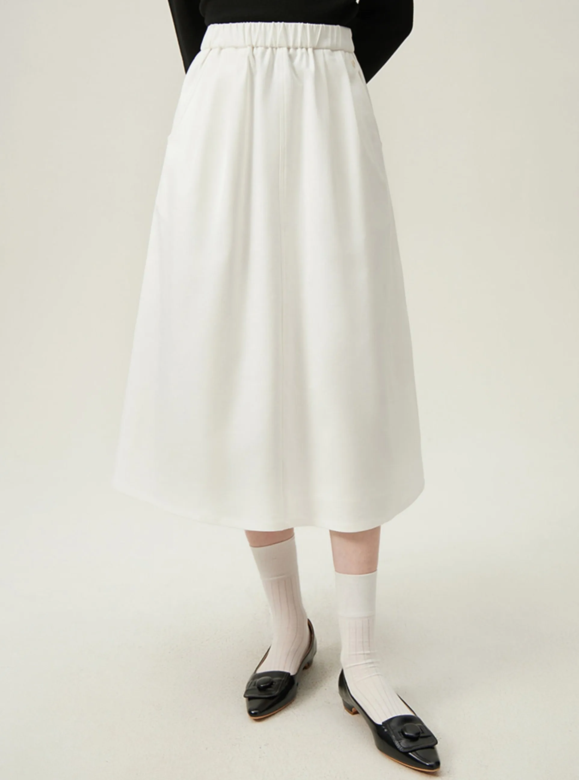 Preppy Elastic Midi Skirt - White A-Line Tennis Skirt