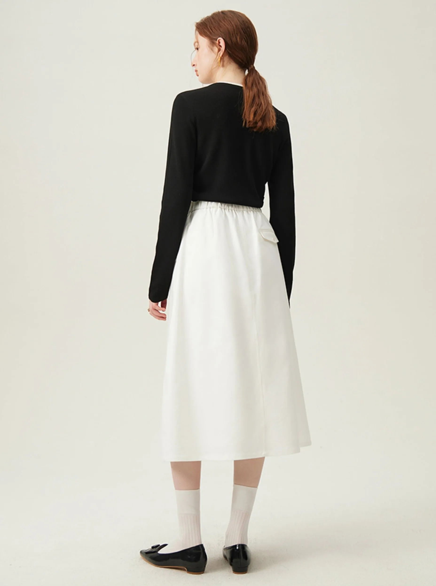 Preppy Elastic Midi Skirt - White A-Line Tennis Skirt