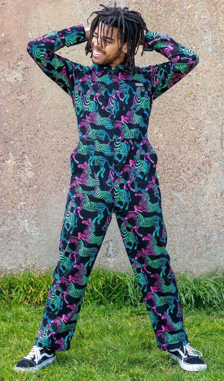 Rainbow Zebra Stretch Twill Boiler Suit