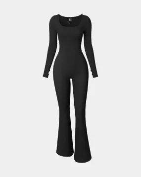 Ribbed Exercise Long Sleeve Jumpsuits