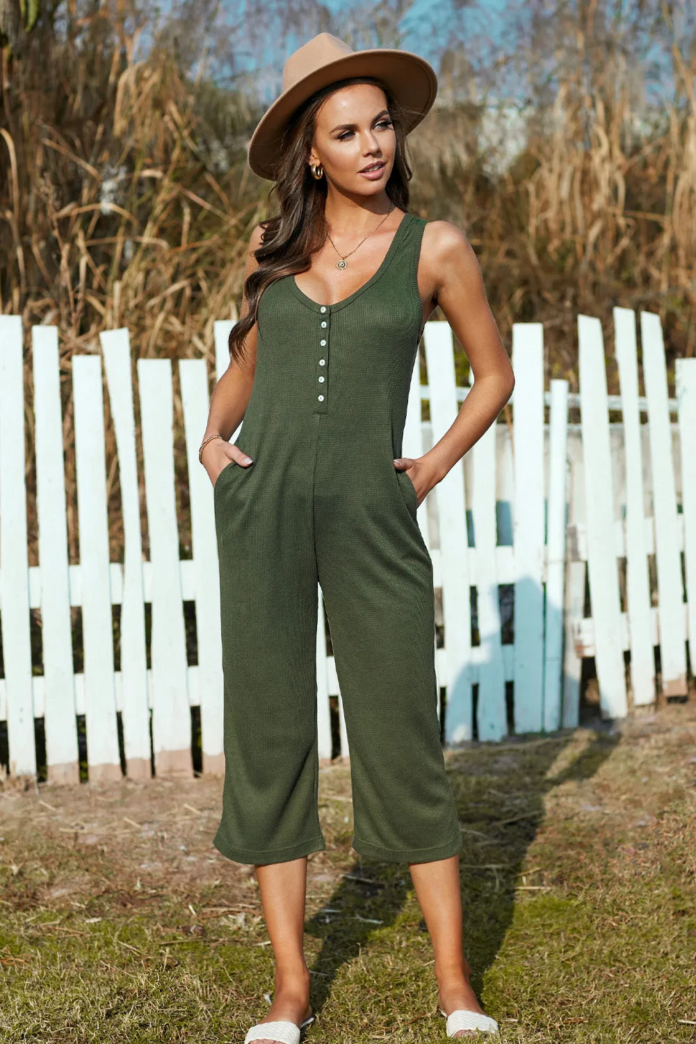 Scoop Neck Sleeveless Jumpsuit with Pockets