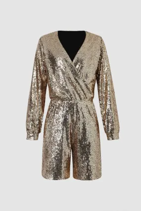 Sequin V-neck Long Sleeve Romper