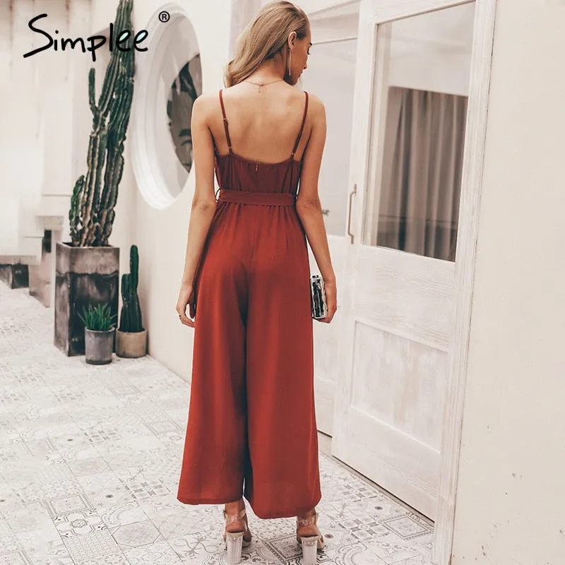 Sexy floral print jumpsuits women split spaghetti strap long overall