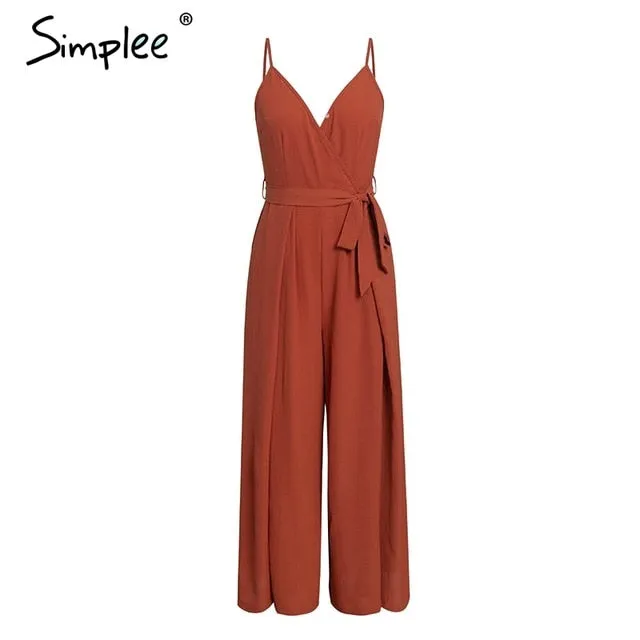 Sexy floral print jumpsuits women split spaghetti strap long overall