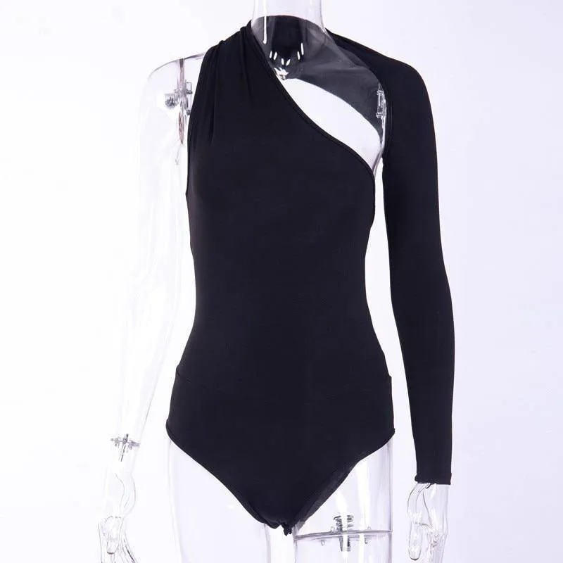 Sexy Women's One-sided Long-sleeve Backless Cut-out Bodycon Bodysuit