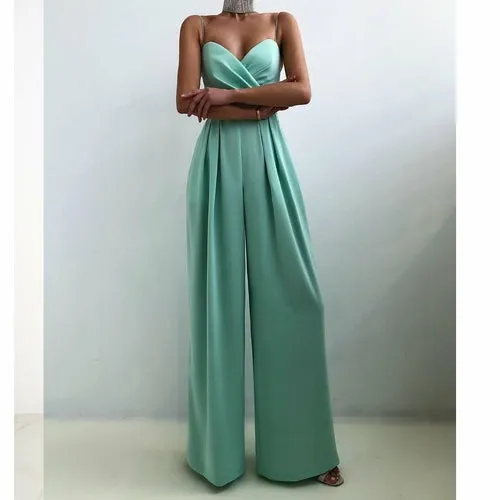 Solid Spaghetti Strap Strapless Long Jumpsuit