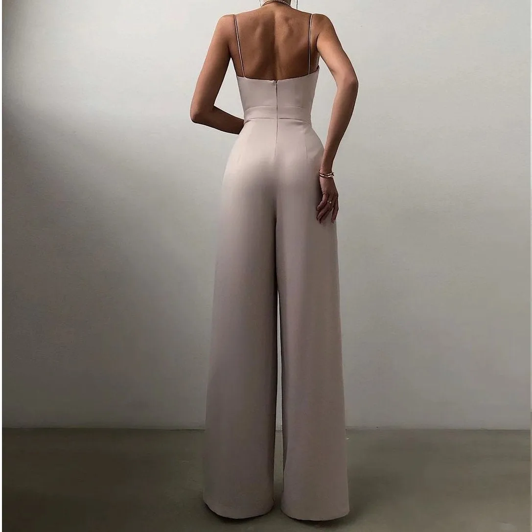 Solid Spaghetti Strap Strapless Long Jumpsuit