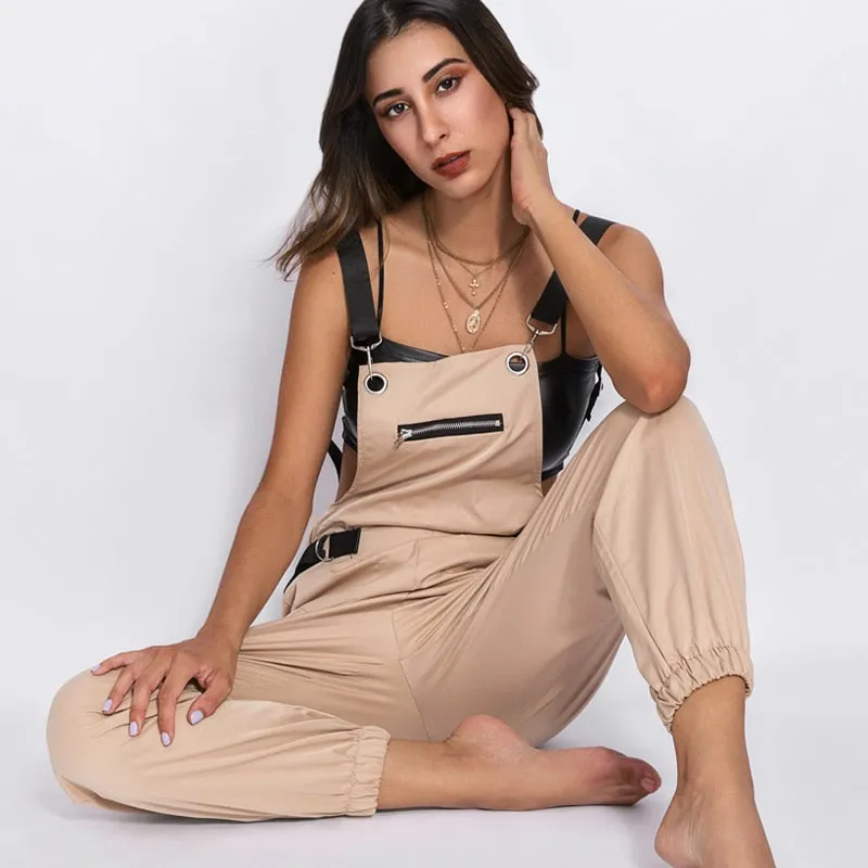 Summer Long Romper Womens Jumpsuit  Zipper Pockets