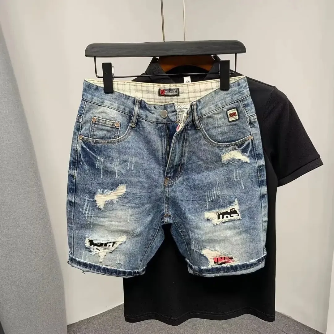 Summer Men's Fashion Straight Loose Denim Shorts Fashion Streetwear Jeans