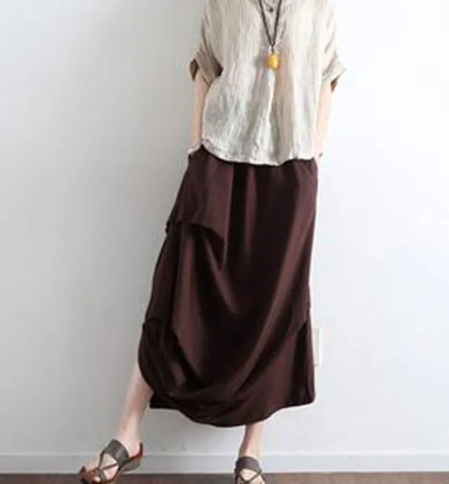 Summer Women Linen Skirts With Elastic Waist AMT96216