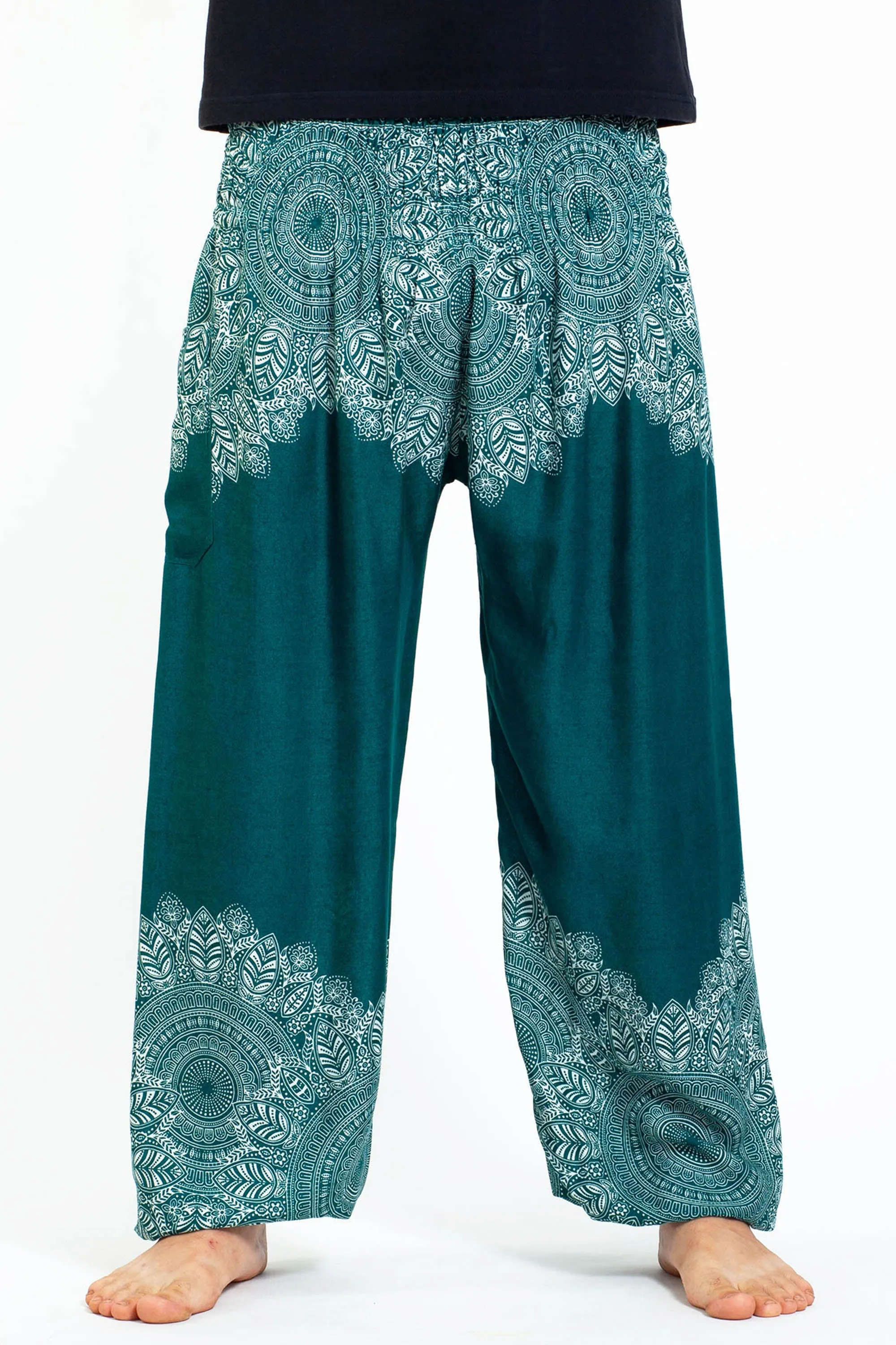 Unisex Floral Mandalas Harem Pants in Teal