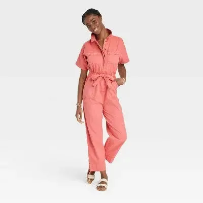 Universal Thread Women's Short Sleeve Boilersuit Relaxed Leg Casual Jumpsuit