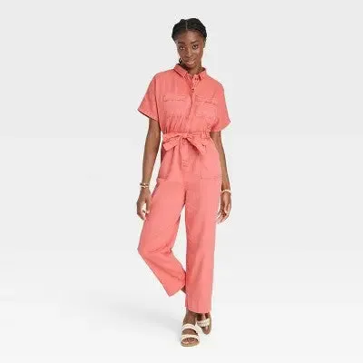 Universal Thread Women's Short Sleeve Boilersuit Relaxed Leg Casual Jumpsuit