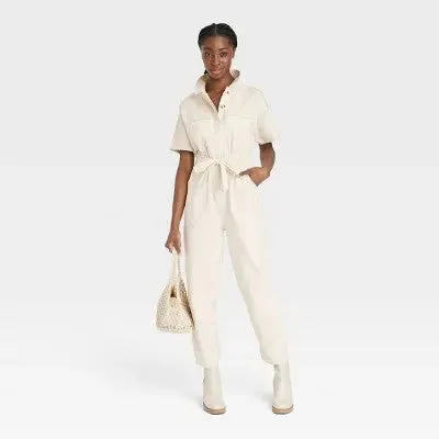 Universal Thread Women's Short Sleeve Boilersuit Relaxed Leg Casual Jumpsuit