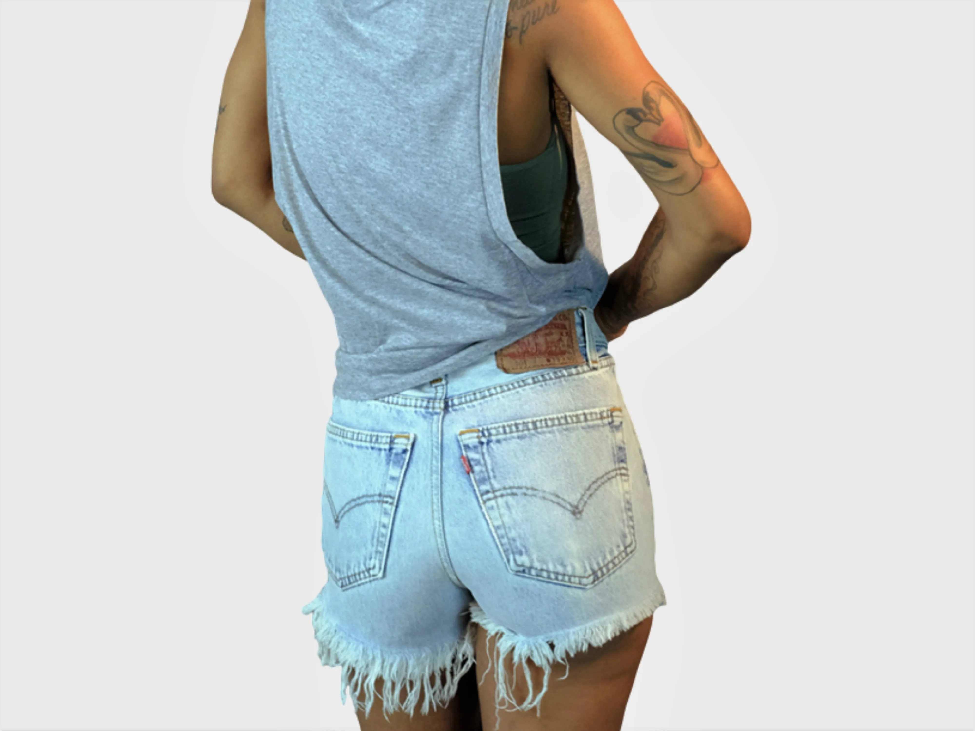 Upcycled Vintage Denim Shorts - Frayed