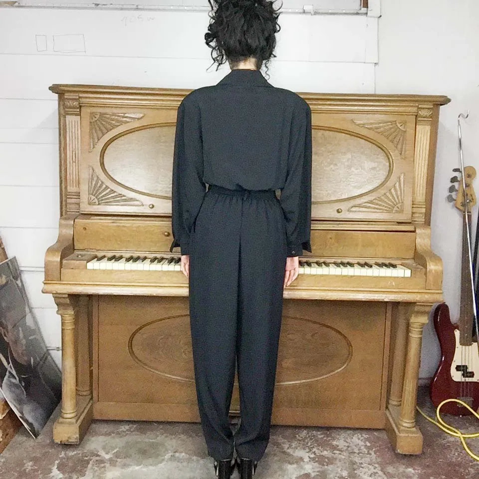 Vintage 80s 90s | Boho Black Jumpsuit One Piece Playsuit Pantsuit | Size M