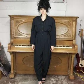 Vintage 80s 90s | Boho Black Jumpsuit One Piece Playsuit Pantsuit | Size M