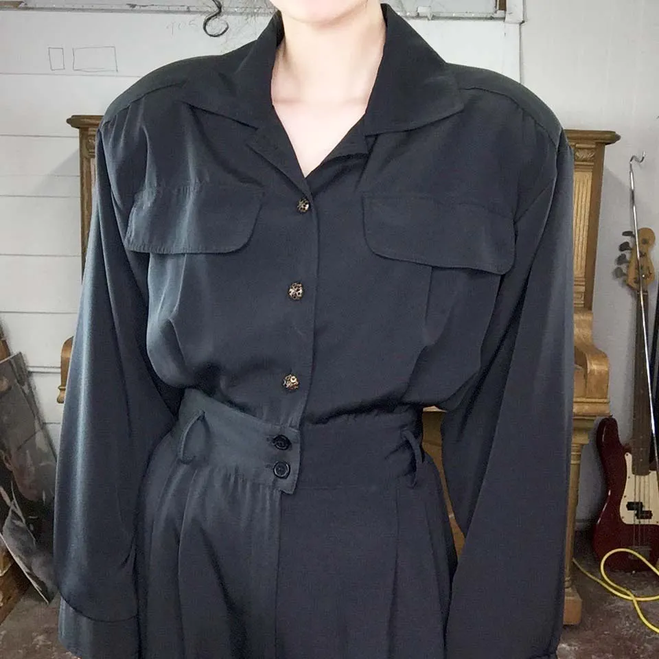 Vintage 80s 90s | Boho Black Jumpsuit One Piece Playsuit Pantsuit | Size M