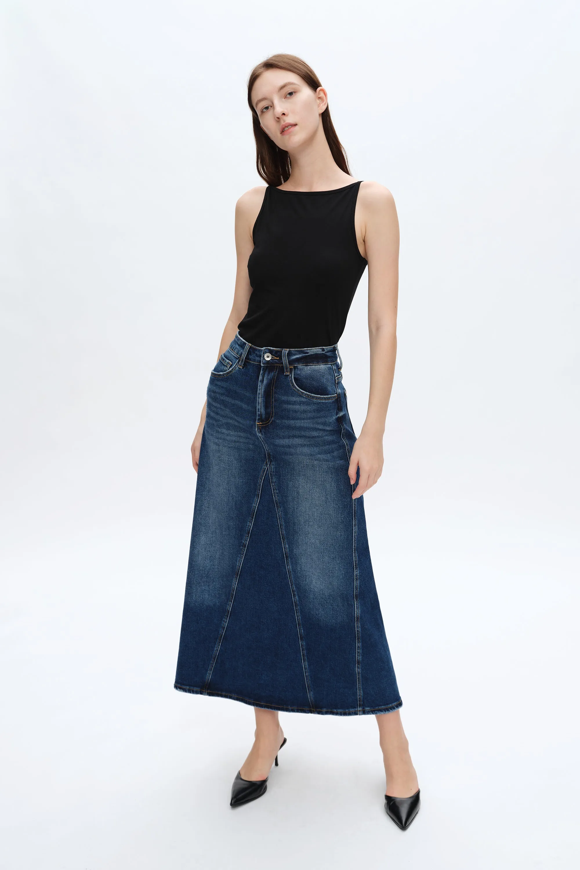 Washed Denim A-Line Skirt