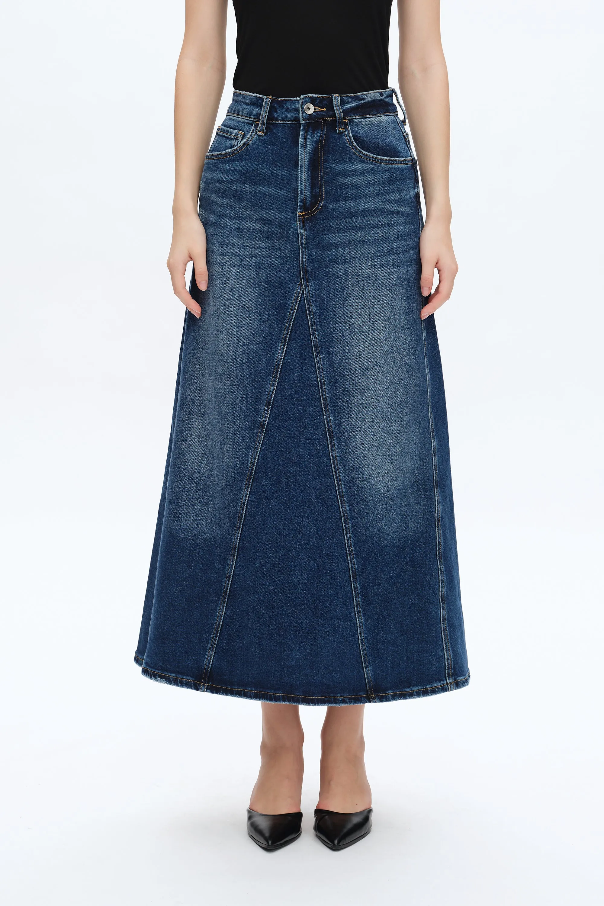 Washed Denim A-Line Skirt