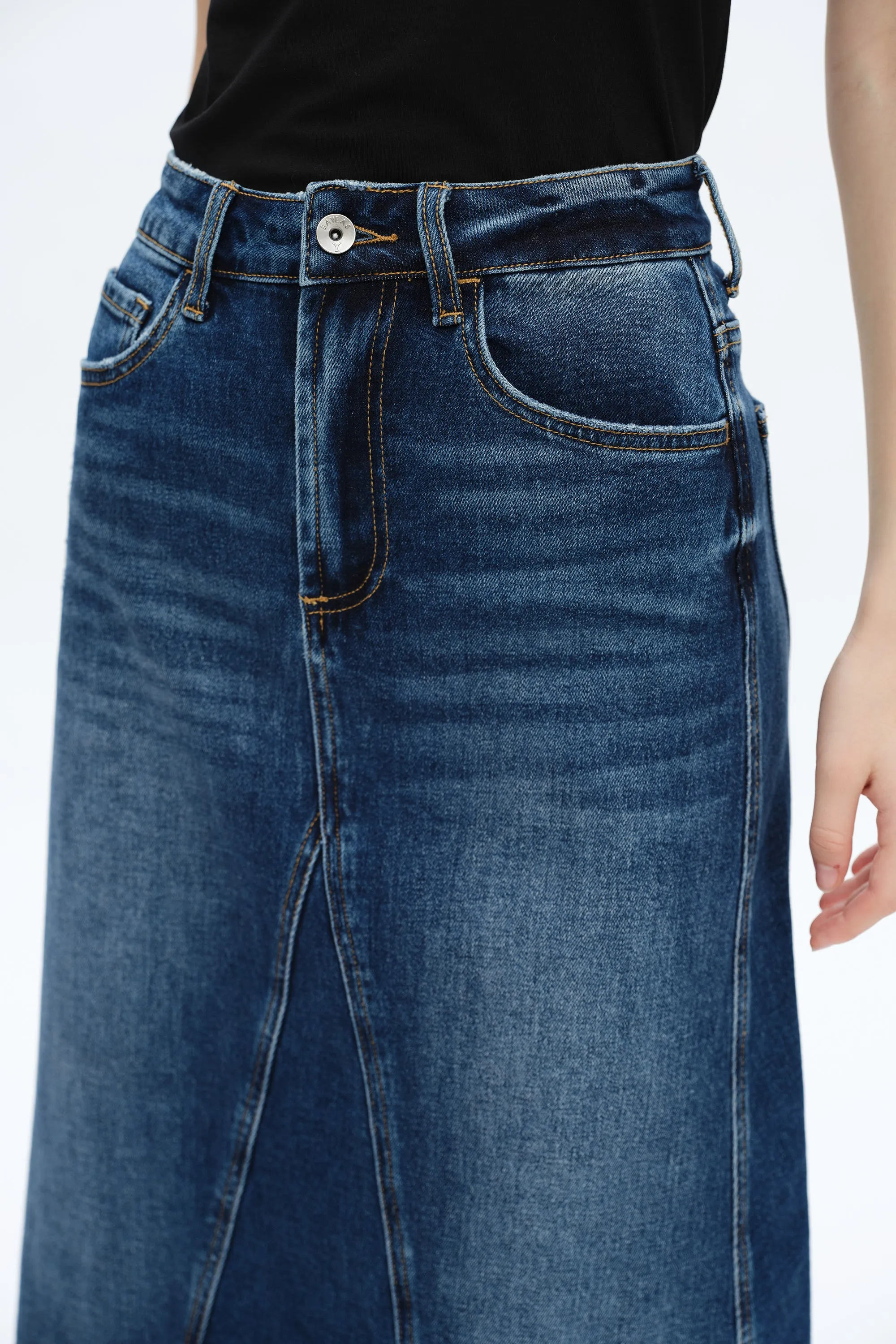 Washed Denim A-Line Skirt