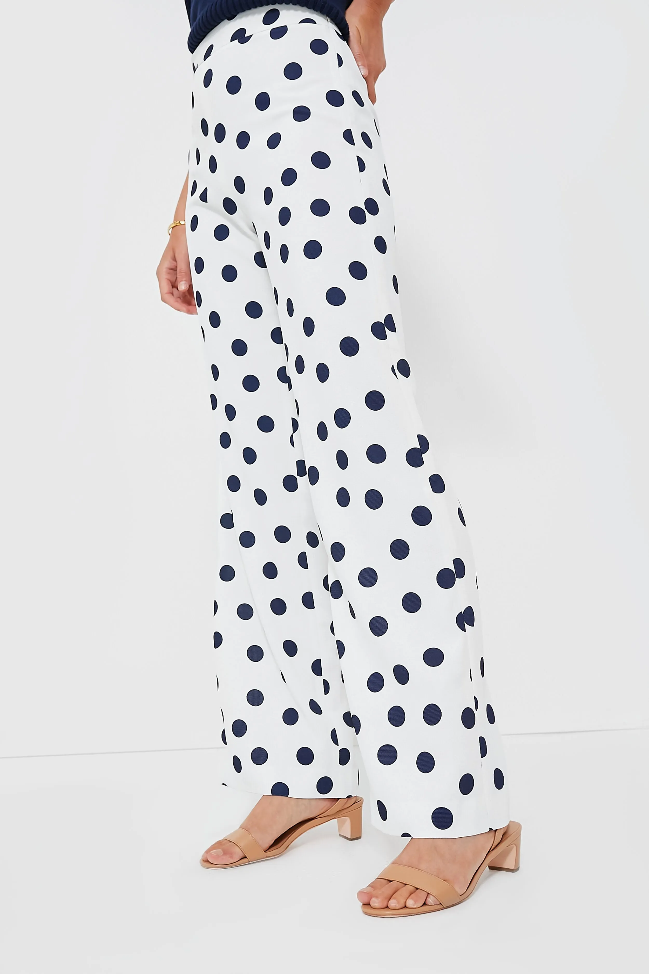 White and Navy Polka Dot Conway Pants