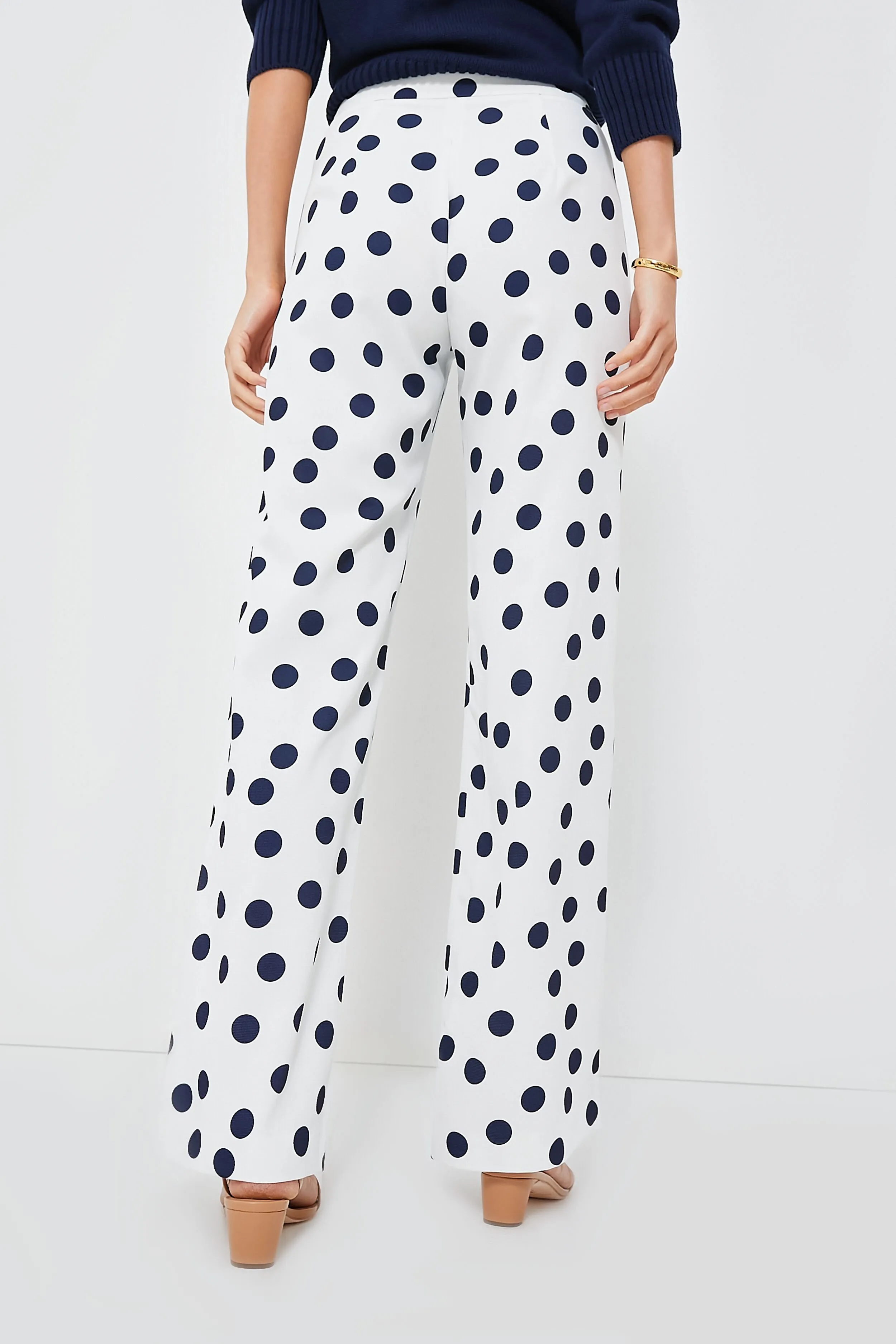 White and Navy Polka Dot Conway Pants